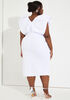 Puff Sleeved Midi Sheath Dress, White image number 1