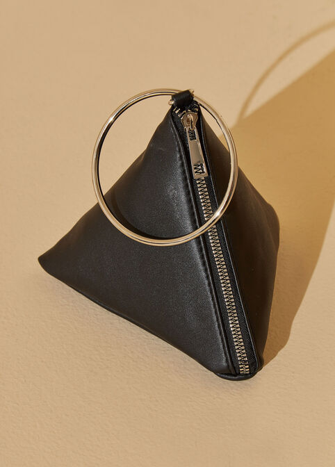 Smooth Faux Leather Pyramid Bag, Black image number 2