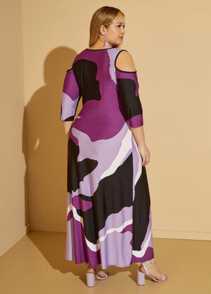 Cold Shoulder Printed Maxi Dress, Purple Magic image number 1