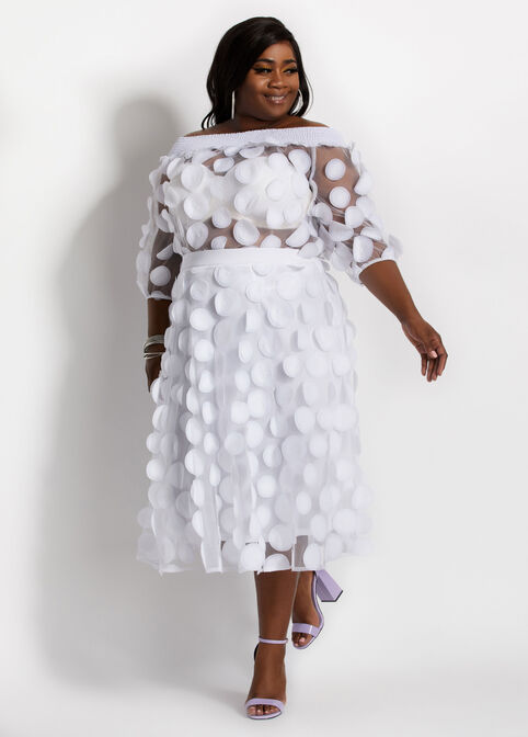 Dot Mesh A Line Midi Skirt, White image number 2