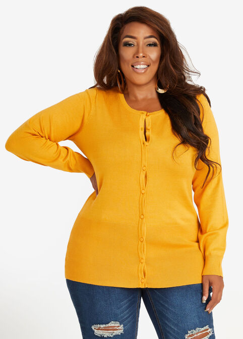 Plus Size Classic Crew Neck Button Front Lightweight Stretch Cardigan image number 0