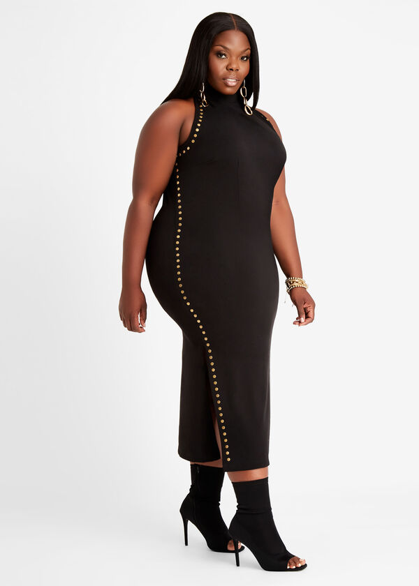 Studded Halter Bodycon Dress, Black image number 0