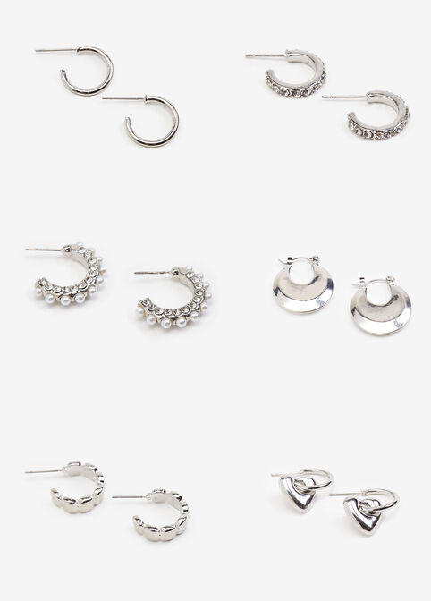 Small Silver Tone Hoop Earring Set, Silver image number 0