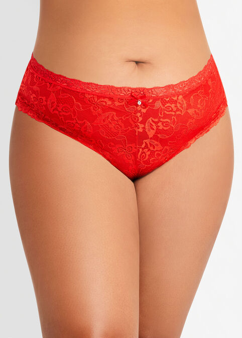 Rhinestone Lace Cheeky Brief, Red image number 0
