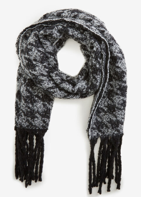 Houndstooth Knitted Scarf, Black Combo image number 0