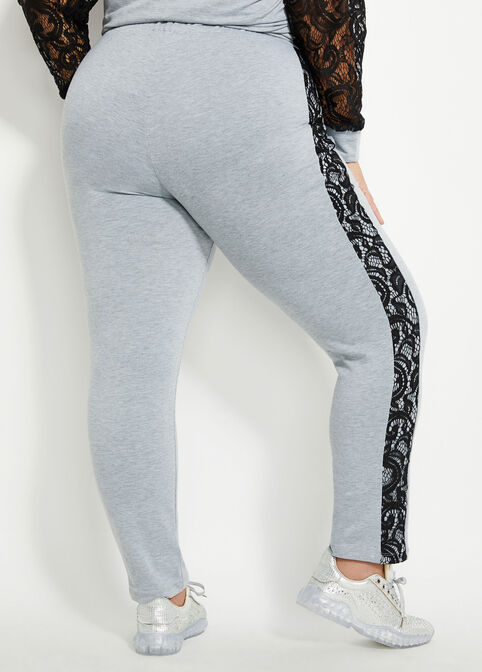 Colorblock Lace Side Jogger, Heather Grey image number 1