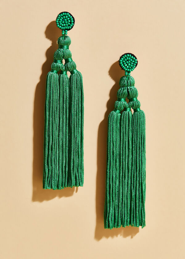 Bead And Tasseled Earrings, Abundant Green image number 0