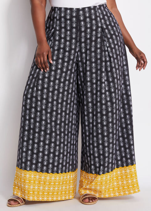 Abstract High Waist Wide Leg Pants, Black White image number 0