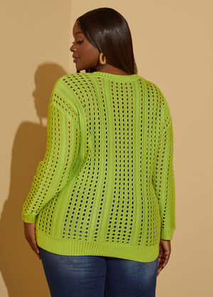 Pointelle Knit Sweater, Lime Green image number 1