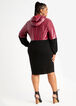 Colorblock Faux Leather Hoodie Dress, Burgundy image number 1