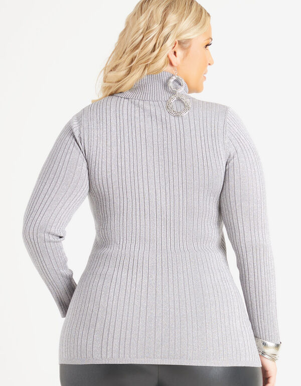 Lurex Ribbed Turtleneck Sweater, Silver image number 1