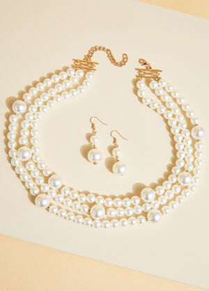 Faux Pearl Layered Necklace Set, Pearl image number 1