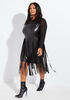 Fringed Paneled Faux Leather Dress, Black image number 0