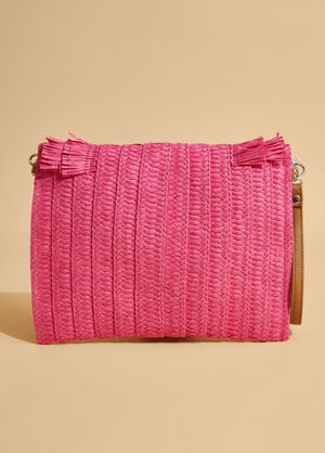 Fringed Straw Clutch, Pink image number 1