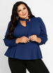 Plus Size Abstract Tie Neck Puff Sleeve Cutout Mock Neck Peplum Top image number 0