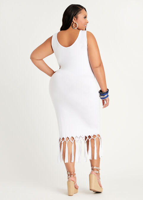 Fringe Tank Knit Midi Dress, White image number 1