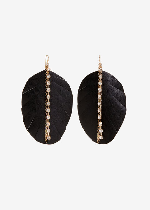 Faux Leather & Rhinestone Earrings, Black image number 0