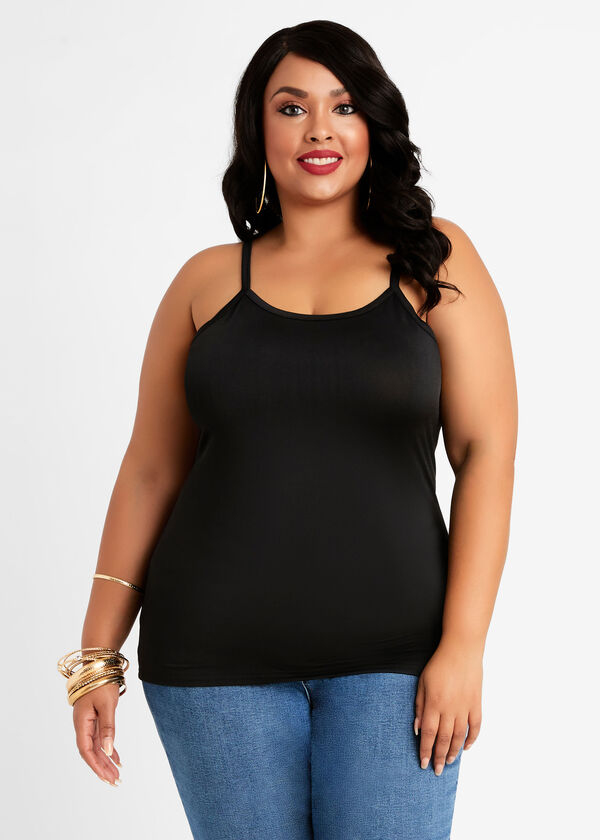 Plus Size Chic Basic Solid Adjustable Stretch Knit Fitted Camis Tanks image number 0