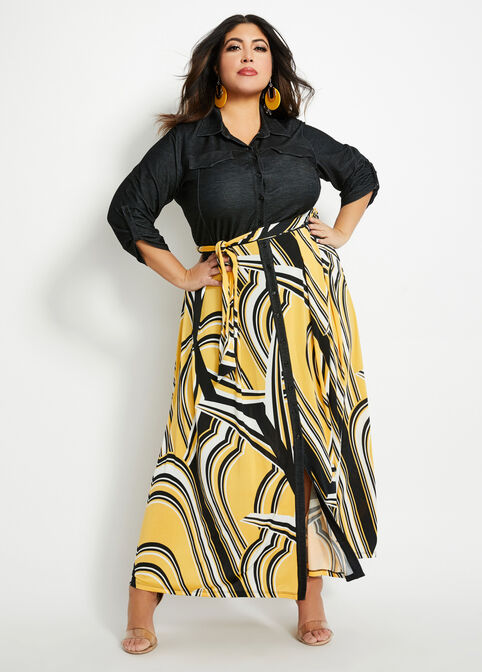 Belted Colorblock Abstract Dress, Amber Yellow image number 2