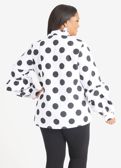 Ruffled Polka Dot Shirt, White Black image number 1