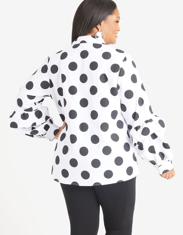 Ruffled Polka Dot Shirt, White Black image number 1