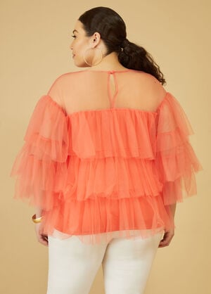 Tiered Tulle Top, LIVING CORAL image number 1