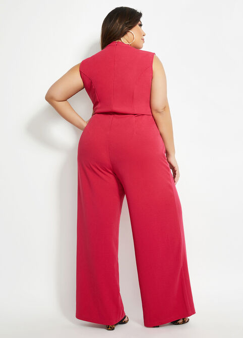 Pink Ruffle Bow Wide-Leg Jumpsuit, Cerise image number 1