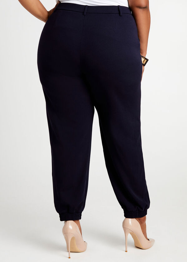 Crepe High Waist Pull On Joggers, Navy image number 1