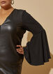 Faux Leather Paneled Sheath Dress, Black image number 2