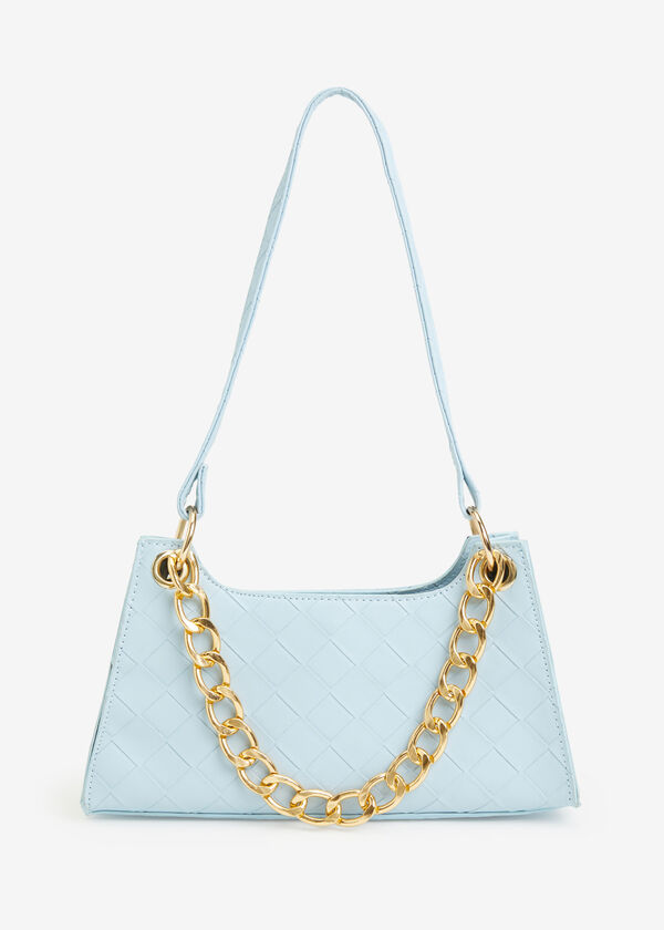 Basketweave Faux Leather Bag, Light Pastel Blue image number 0