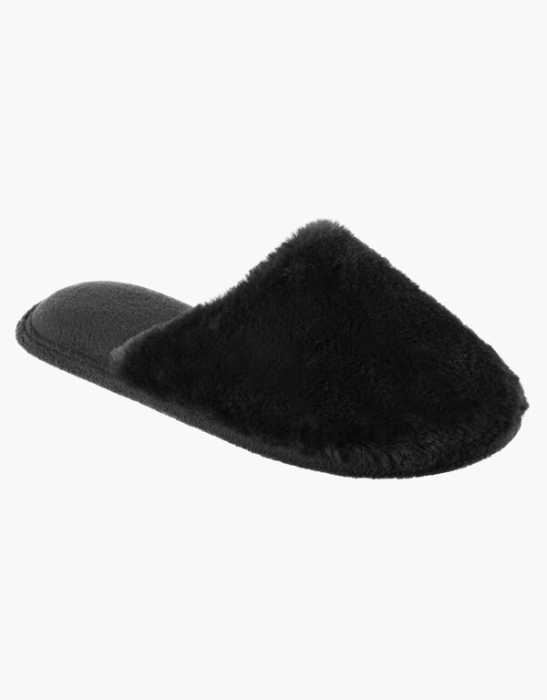 Isotoner Laurel Faux Fur Slippers, Black image number 0