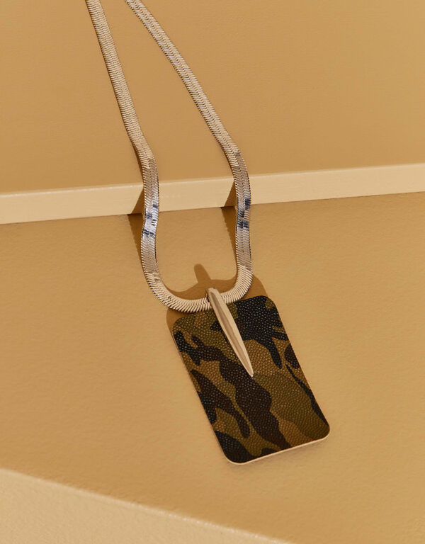 Camo Print Faux Leather Necklace, Olive image number 1