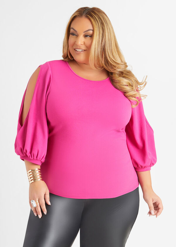 Cutout Textured Top, Fuchsia Red image number 0