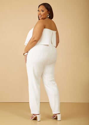 Strapless Flounced Jumpsuit, White image number 1