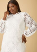 Puff Sleeved Lace Flounced Dress, White image number 2