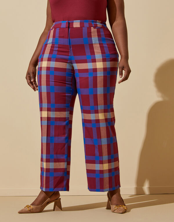 Plaid High Rise Trousers, Rhododendron image number 0