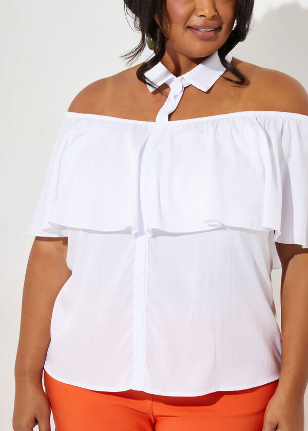 Collared Off The Shoulder Shirt, White image number 2