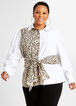 Belted Animal Print Trim Button Up, White image number 0