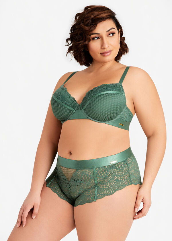 Mesh and Lace Microfiber Bra, Olive image number 3