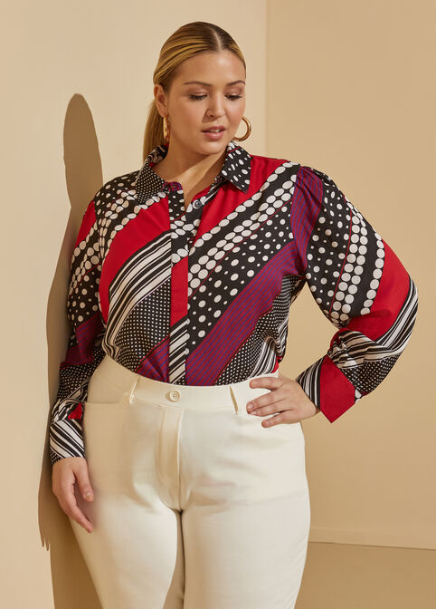 Striped And Dotted Crepe Shirt, Multi image number 0