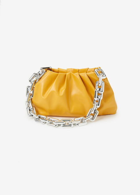 Ruched Faux Leather Chain Bag, Nugget Gold image number 1