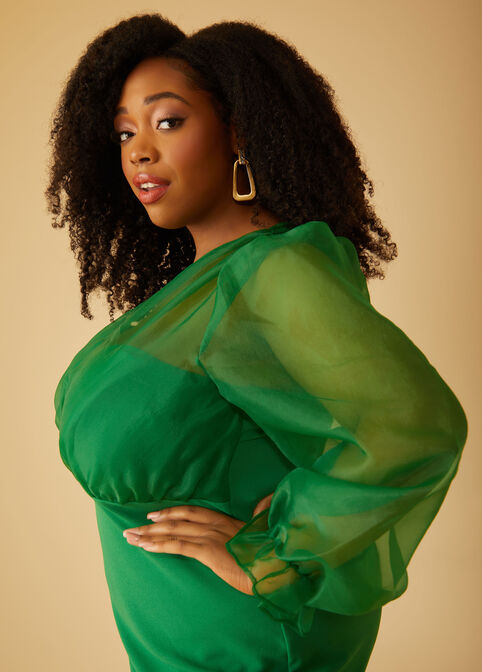 One Shoulder Layered Bodycon Dress, Abundant Green image number 2