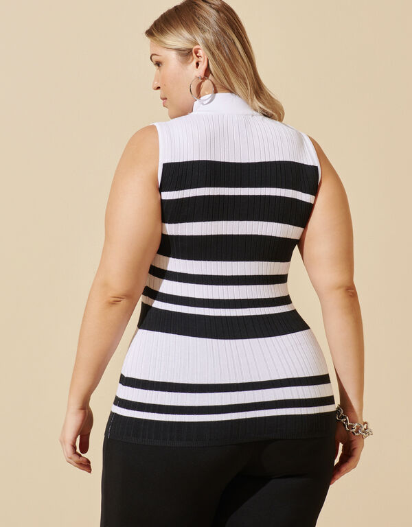 Striped Ribbed Sweater, Black White image number 1