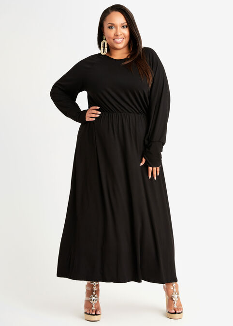 Knit A Line Maxi Dress, Black image number 0