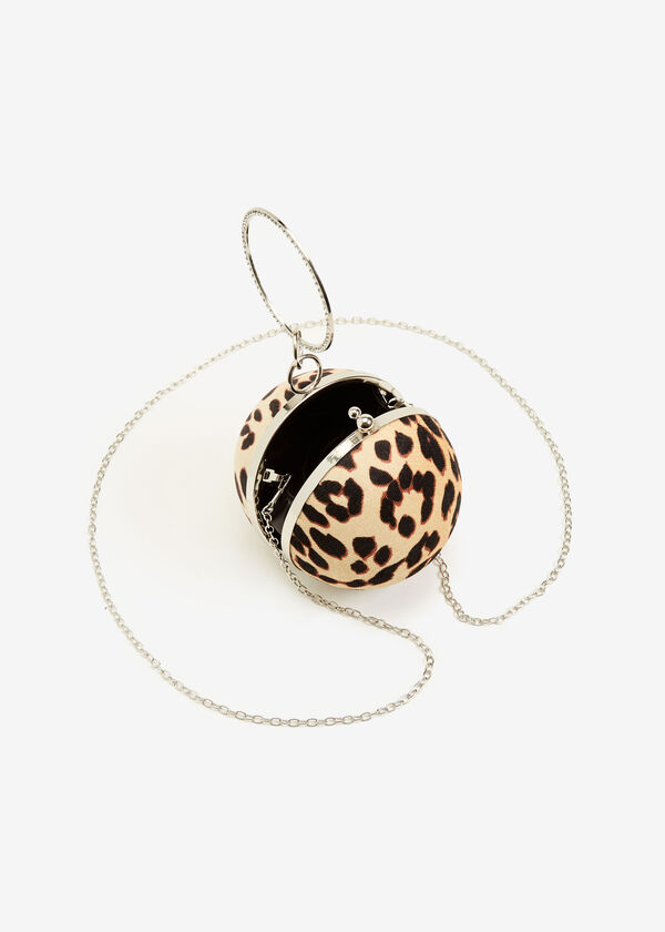 Embellished Leopard Sphere Clutch, Brown Animal image number 2