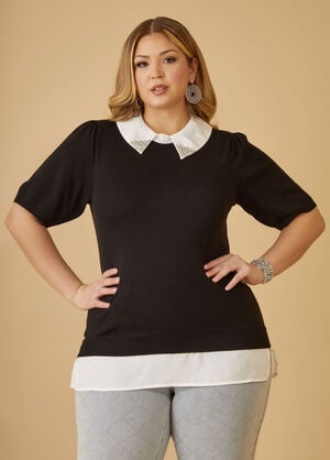 Paneled Embellished Sweater, Black image number 0