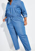 Belted Chambray Utility Jumpsuit, Denim image number 2