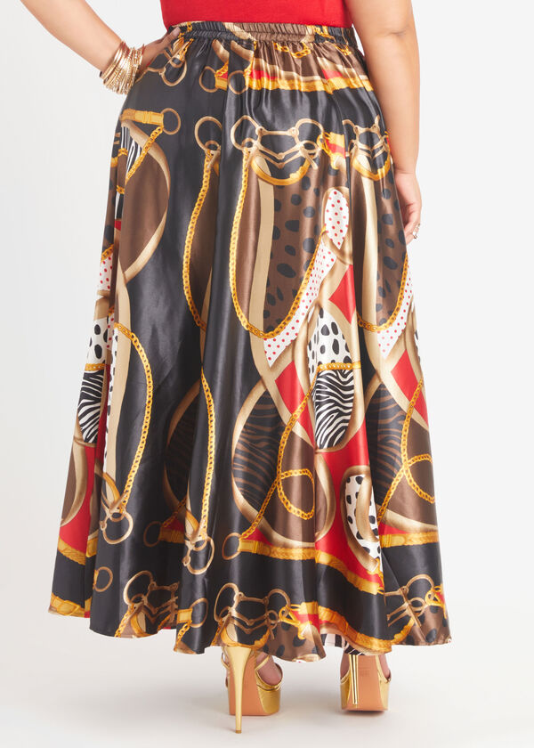 Printed Satin A Line Maxi Skirt, Multi image number 1