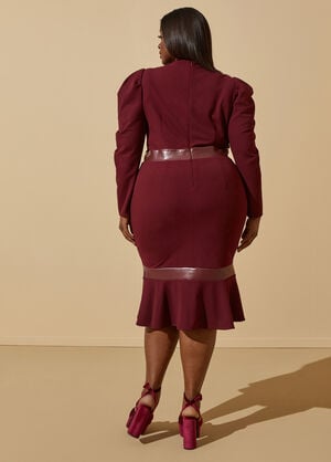 Flounced Faux Leather Trim Dress, Rhododendron image number 1