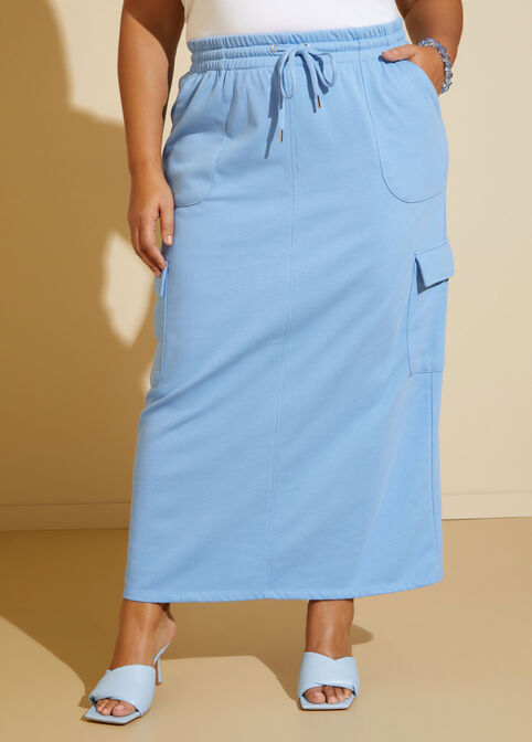 French Terry Cargo Maxi Skirt, Silver Lake Blue image number 3
